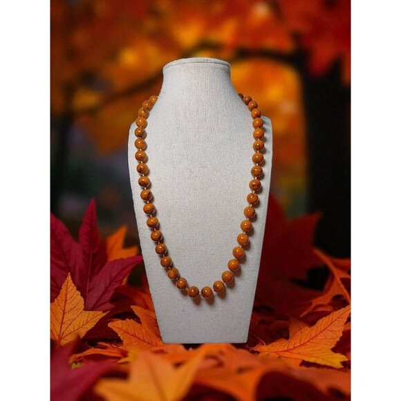 Vintage Necklace Marbelized Browns String Beaded Made in Hong Kong New Old Stock - Picture 1 of 16